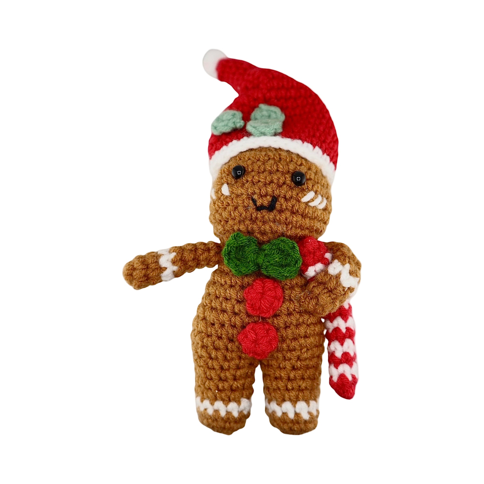 Xmas Gingerbread with Candy Cane Hanging Crochet Decoration