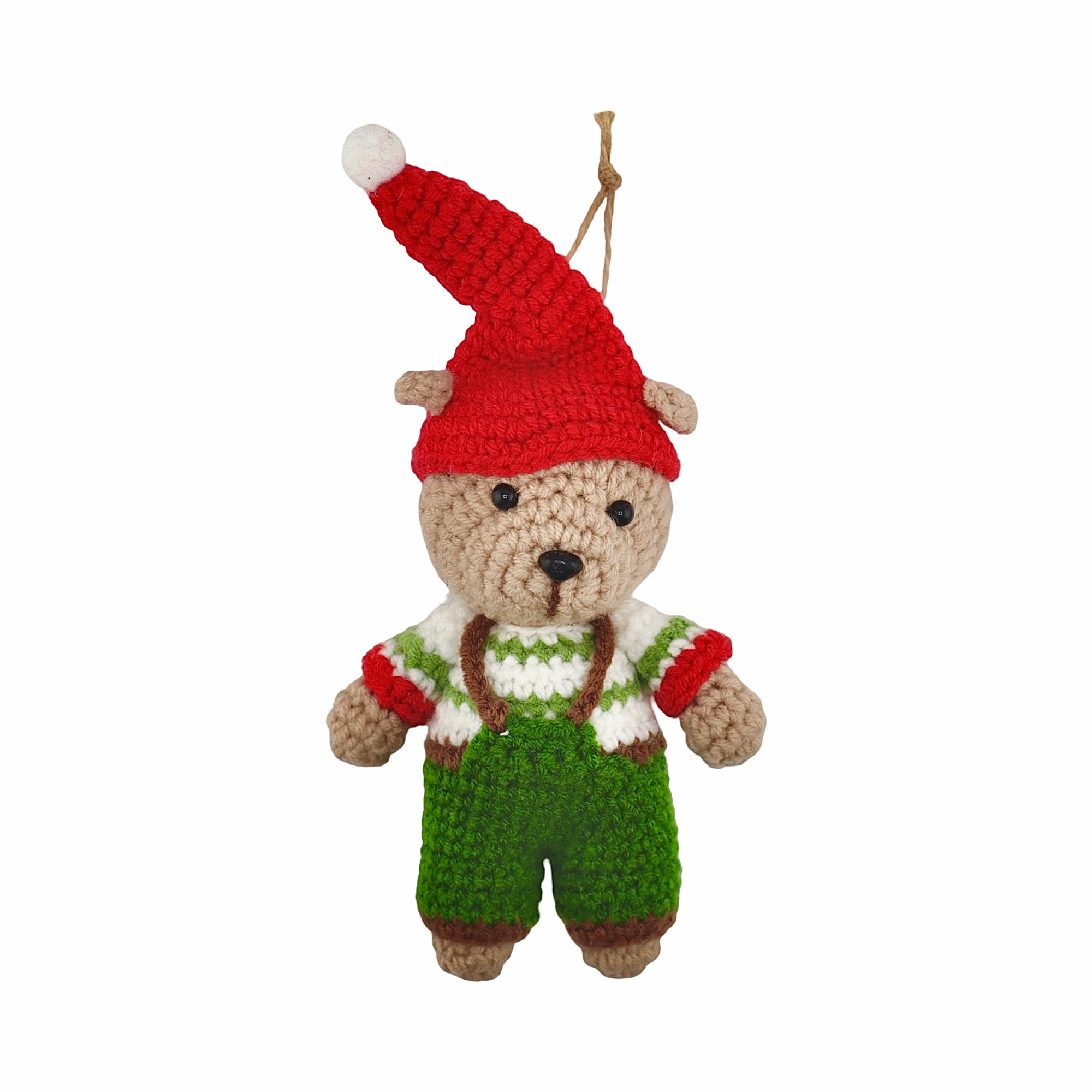 Xmas Bear in a green costume Hanging Crochet Decoration