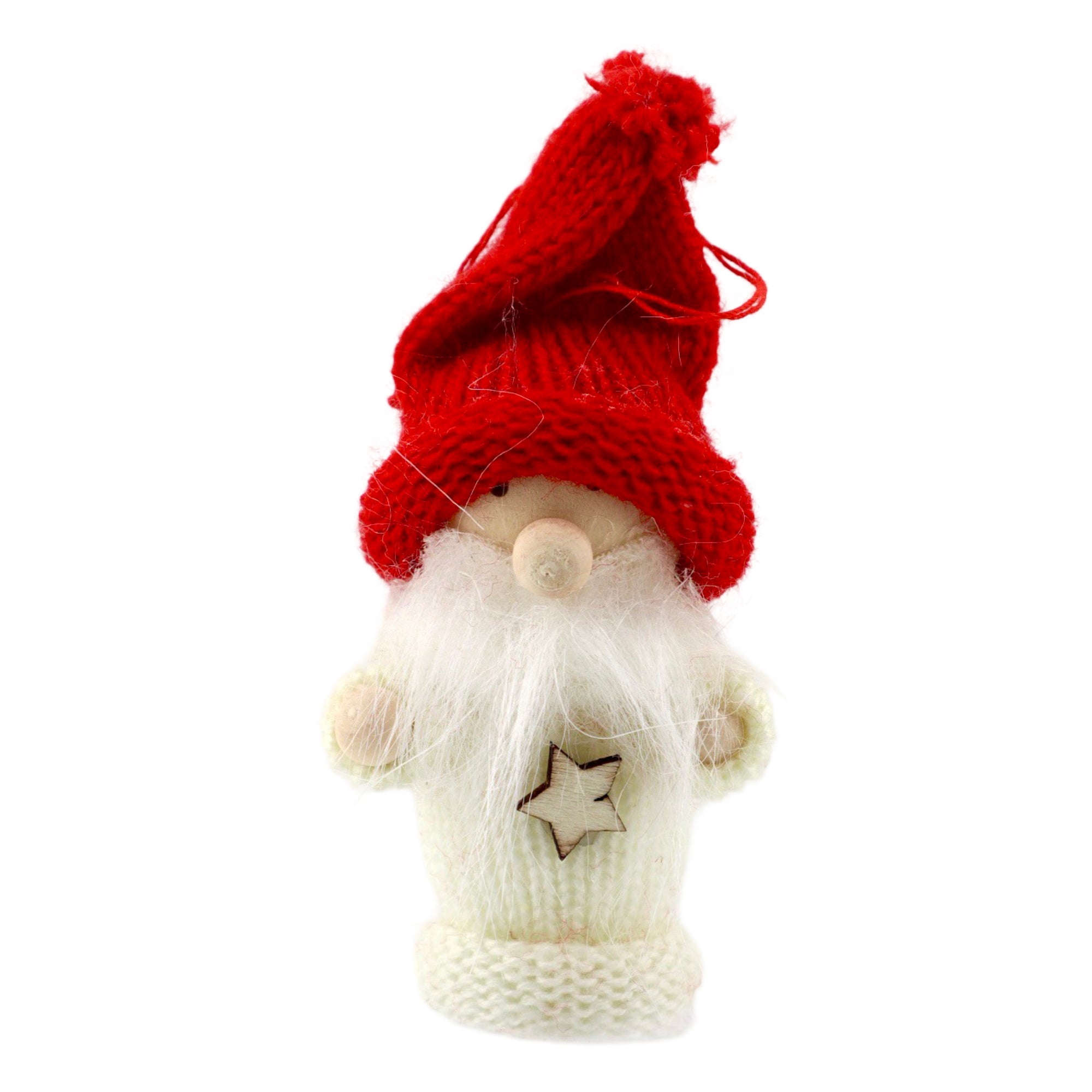 Miniature gnome with white jumper & red hat