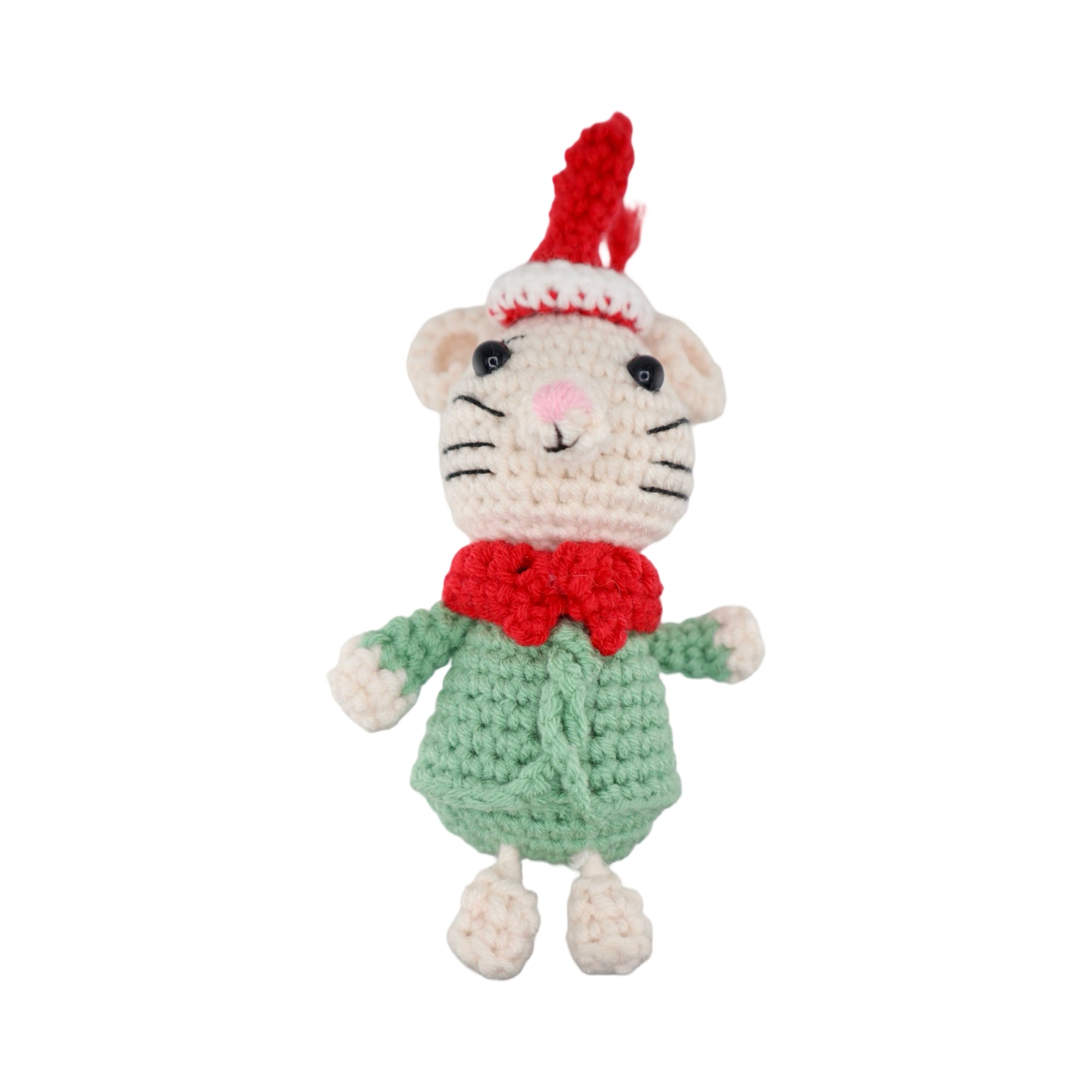 Xmas Mouse in a green dress Hanging Crochet Decoration