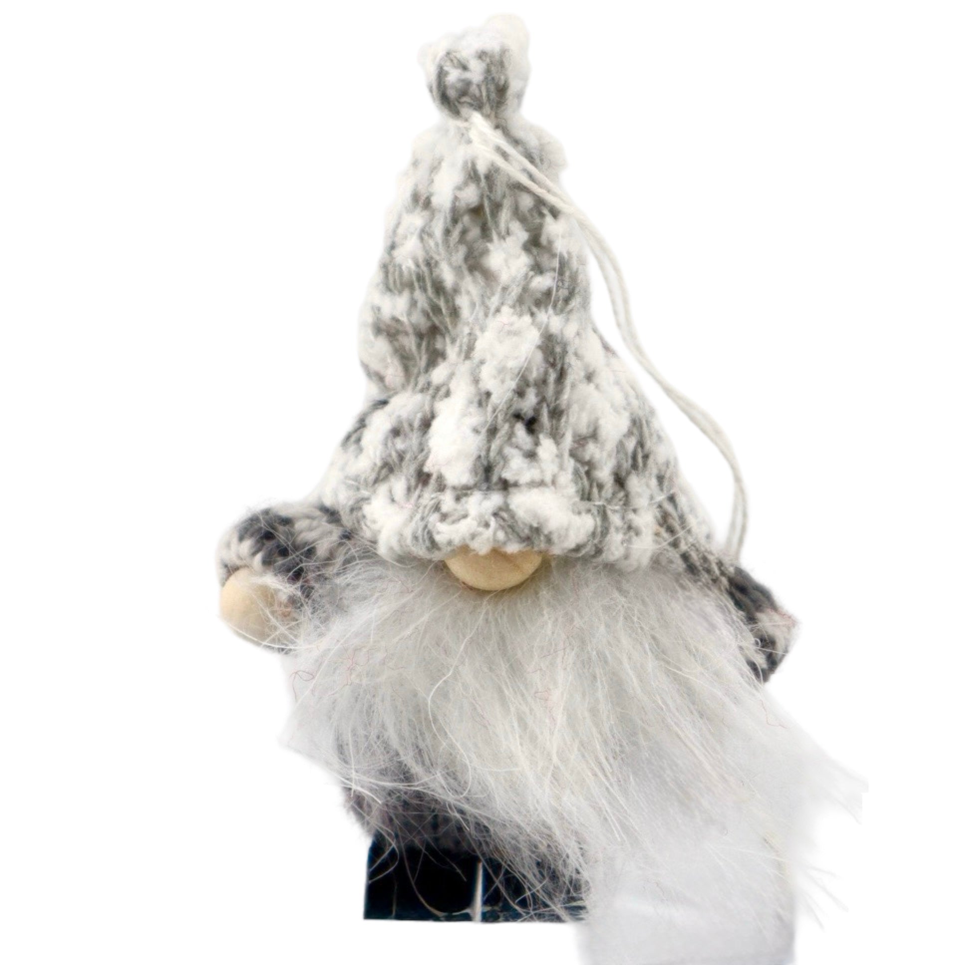 Miniature gnome with grey & white hat