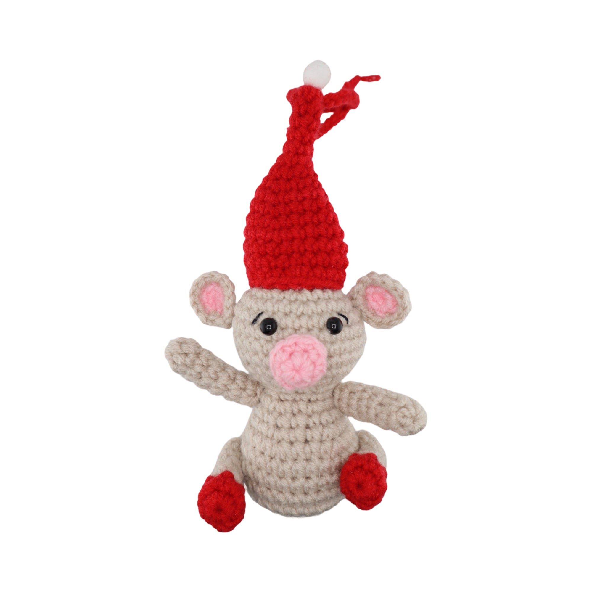 Xmas Mouse Red Hat Hanging Crochet Decoration