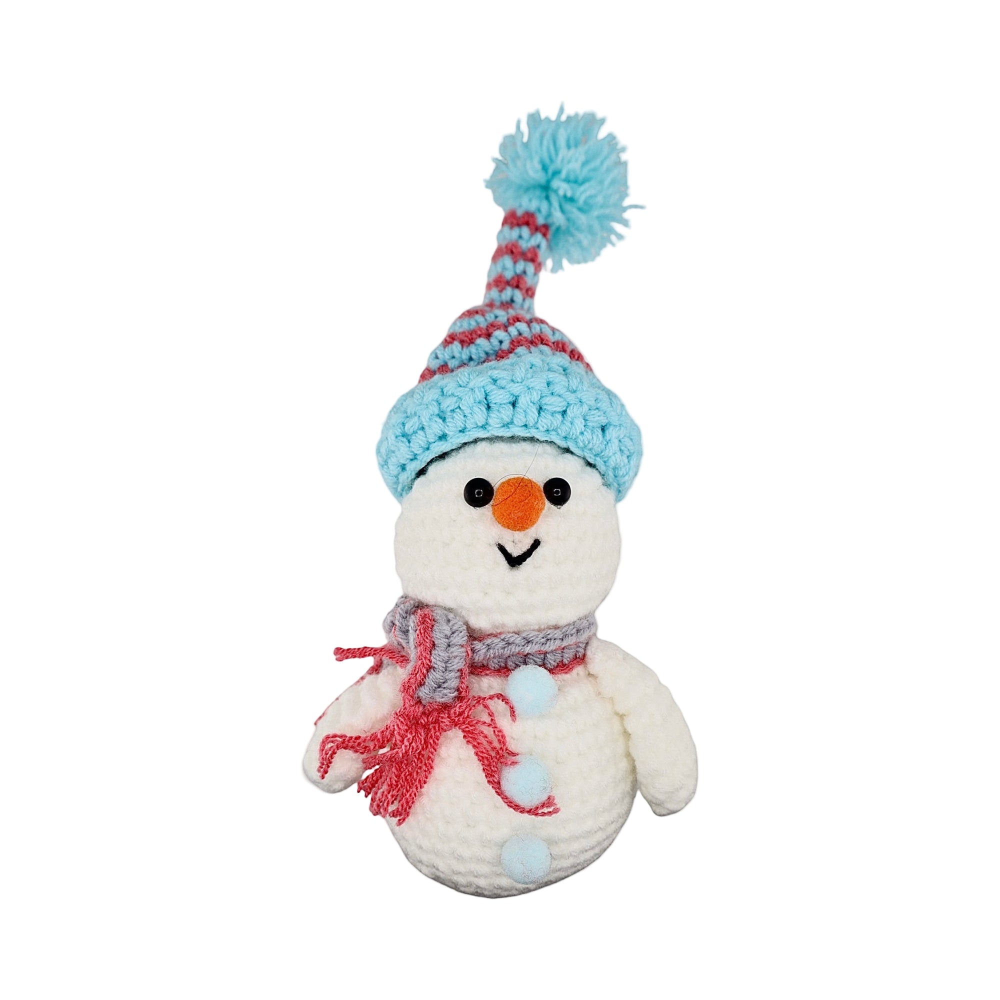 Xmas Snowman Blue Hat Hanging Crochet Decoration